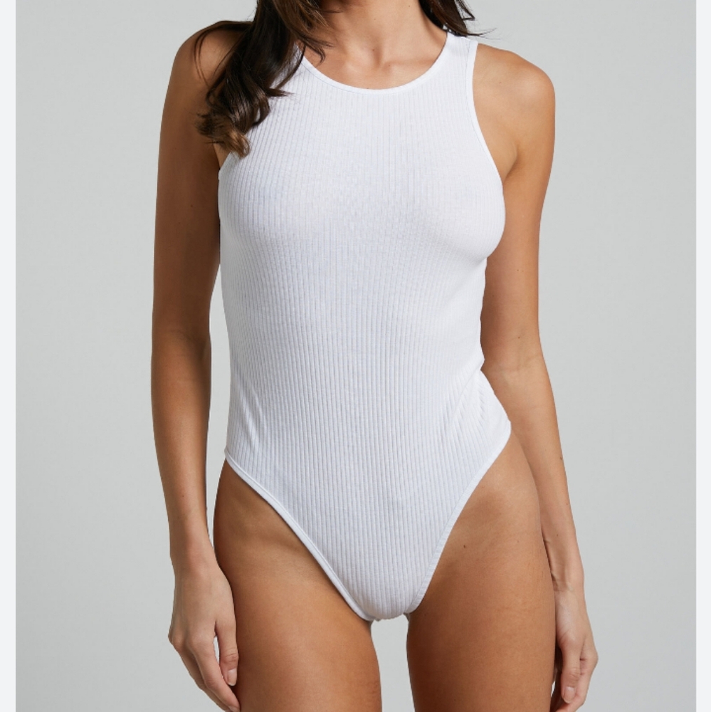 Privacy Please Ribbed Light Shimmer Thong Jumpsuit Top Bodysuit